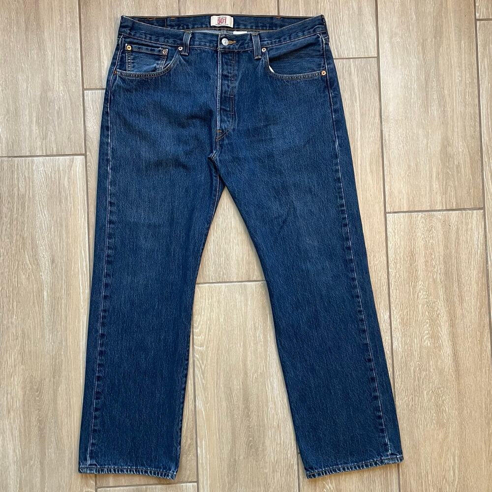 Levi's Men's 501 Original Fit Dark Wash Indigo Blue Denim Jeans Size 38 x 30